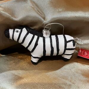 Zebra Ornament with Black and White Stripes Hand Blown Glass St.Nicholas Square